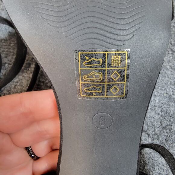 Ankle Wrap Heels Womens Size 8 Black Faux Suede Strappy Block Sandals Allegra K - Picture 10 of 10